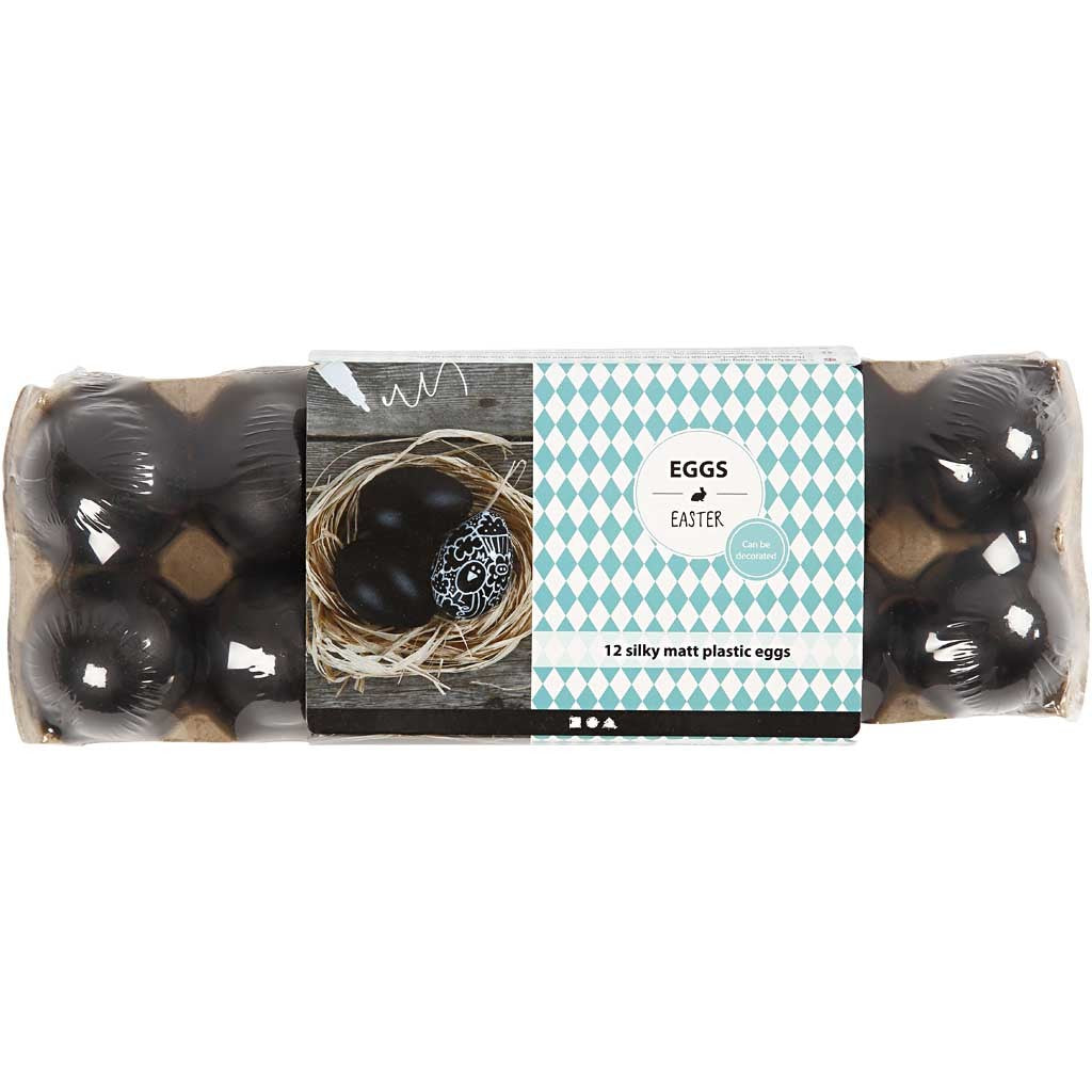 Uovo, H: 6 cm, nero, 12 pz/ 1 conf. [HOB-51025]