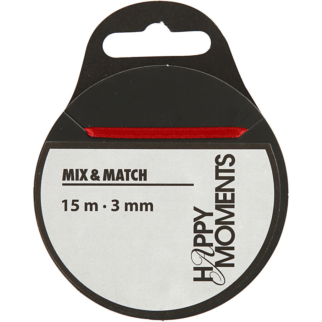 Nastro di raso, L: 3 mm, rosso, 15 m/ 1 rot. [HOB-513701]