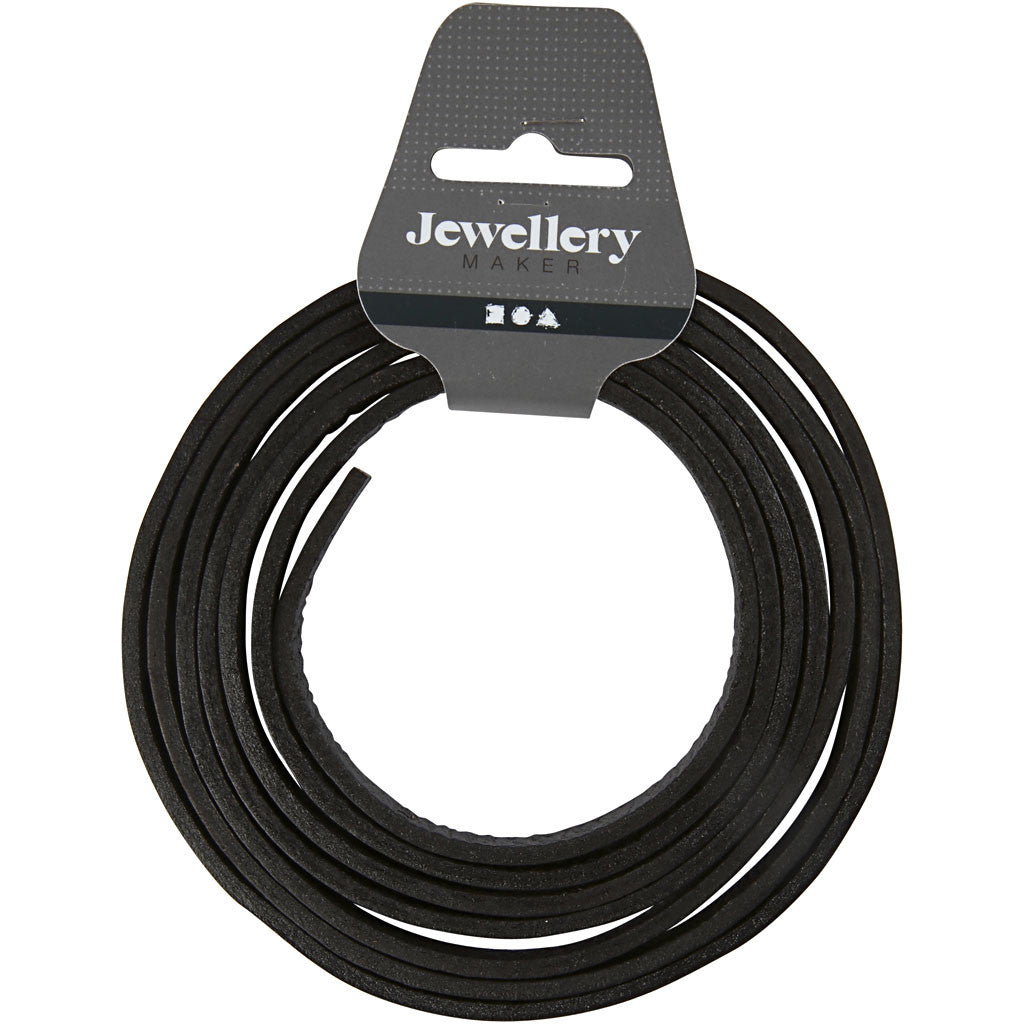 Striscia di cuoio, L: 10 mm, spess. 3 mm, nero, 2 m/ 1 conf. [HOB-51501]