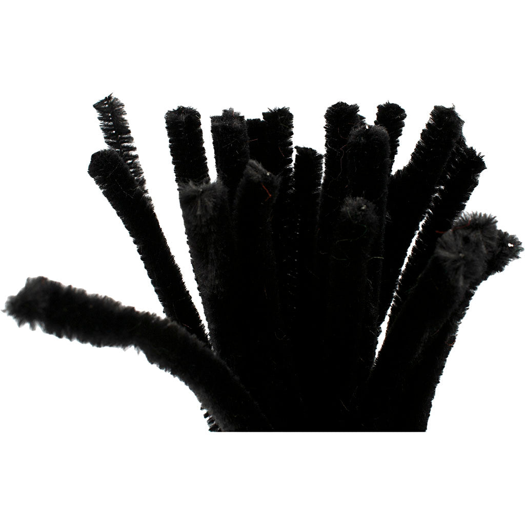 Chenille, L: 30 cm, thickness 9 mm, black, 25 pc