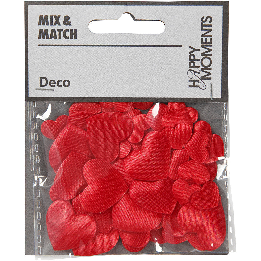 Cuori di raso, misura 10+20 mm, spess. 1-2 mm, rosso, 70 pz/ 1 conf. [HOB-521121]