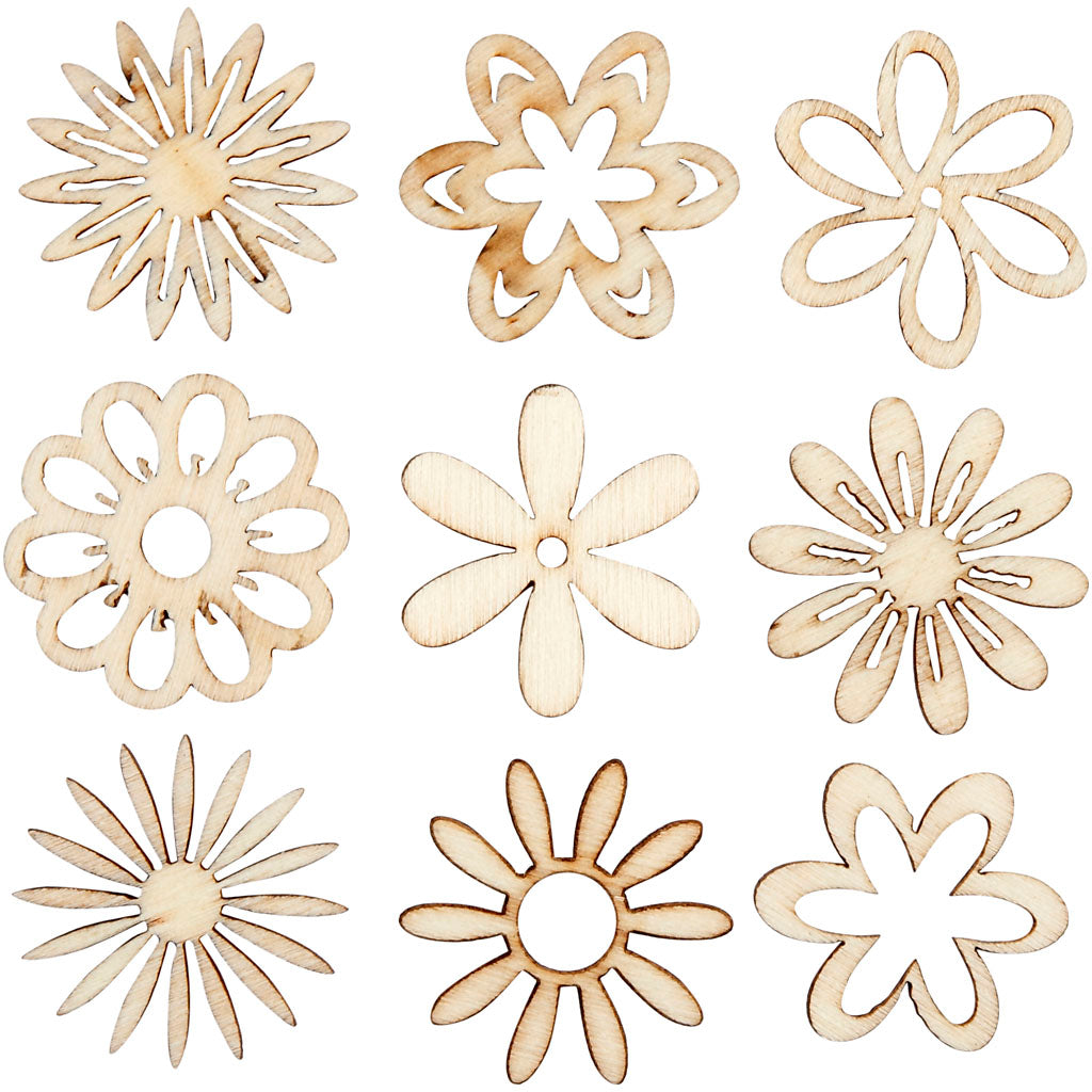 Wooden decorations, flowers, size 28 mm, 45 pc