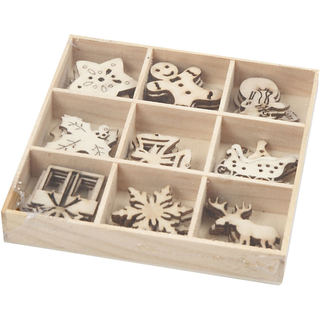 Decorazioni in legno, Natale, misura 28 mm, 45 pz/ 1 conf. [HOB-52378]