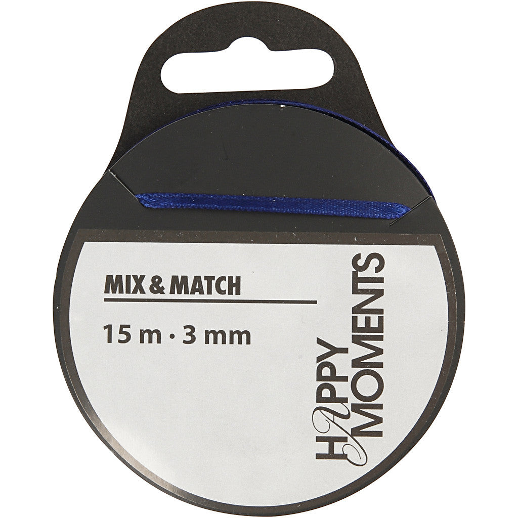 Nastro di raso, L: 3 mm, blu scuro, 15 m/ 1 rot. [HOB-524504]