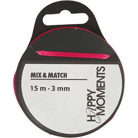 Nastro di raso, L: 3 mm, rosa, 15 m/ 1 rot. [HOB-524509]