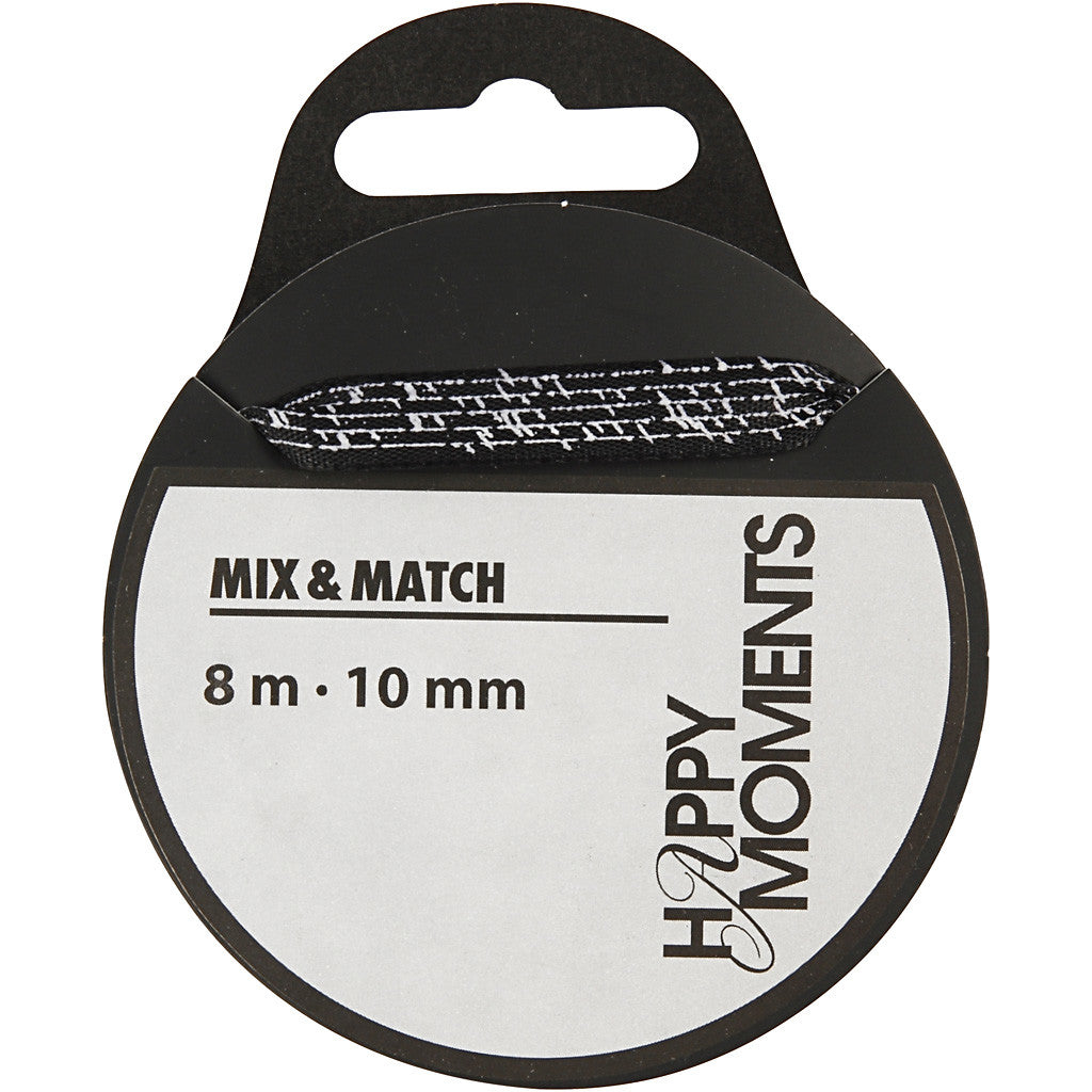 Nastro di raso, L: 10 mm, nero, 8 m/ 1 rot. [HOB-524602]