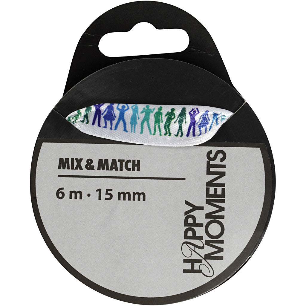 Nastro satinato con stampa, L: 15 mm, azzurro, 6 m/ 1 rot. [HOB-525008]