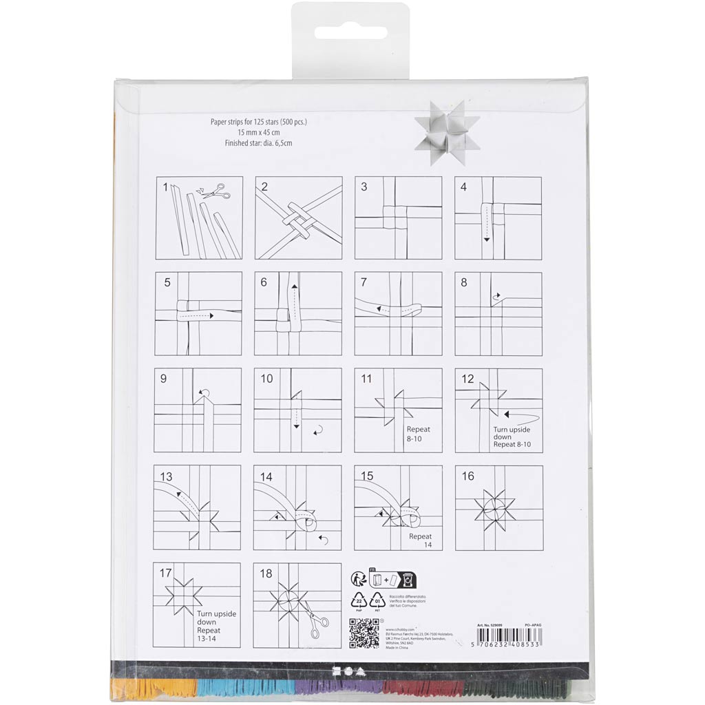 Scrisce di carta per stelle Froebel, L: 45 cm, diam 6,5 cm, L: 15 mm, colori asst., 500 pz/ 1 conf. [HOB-529099]