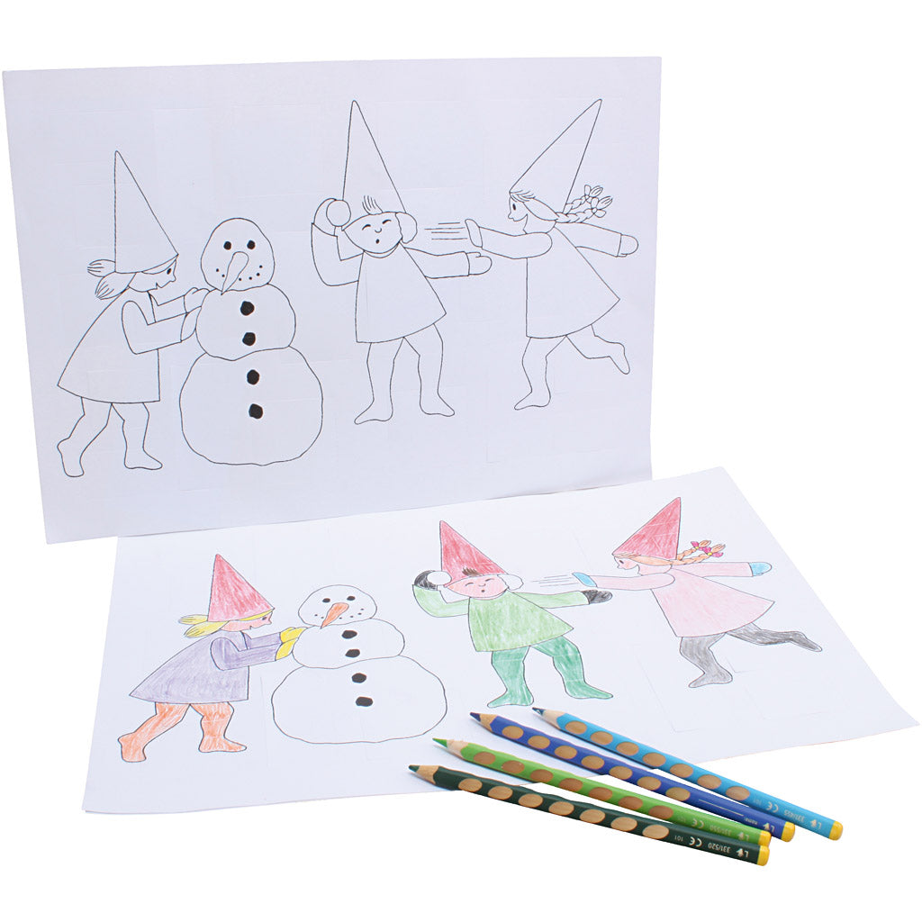 Calendario dell'avvento con elfi che combattono a palle di neve, A3, misura 30x42 cm, bianco, 30 pz/ 1 conf. [HOB-537001]