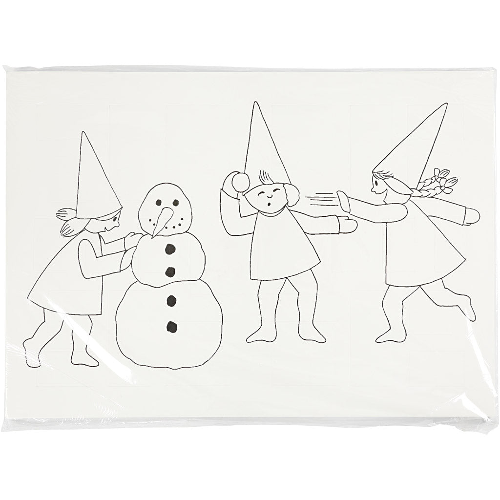 Calendario dell'avvento con elfi che combattono a palle di neve, A3, misura 30x42 cm, bianco, 30 pz/ 1 conf. [HOB-537001]
