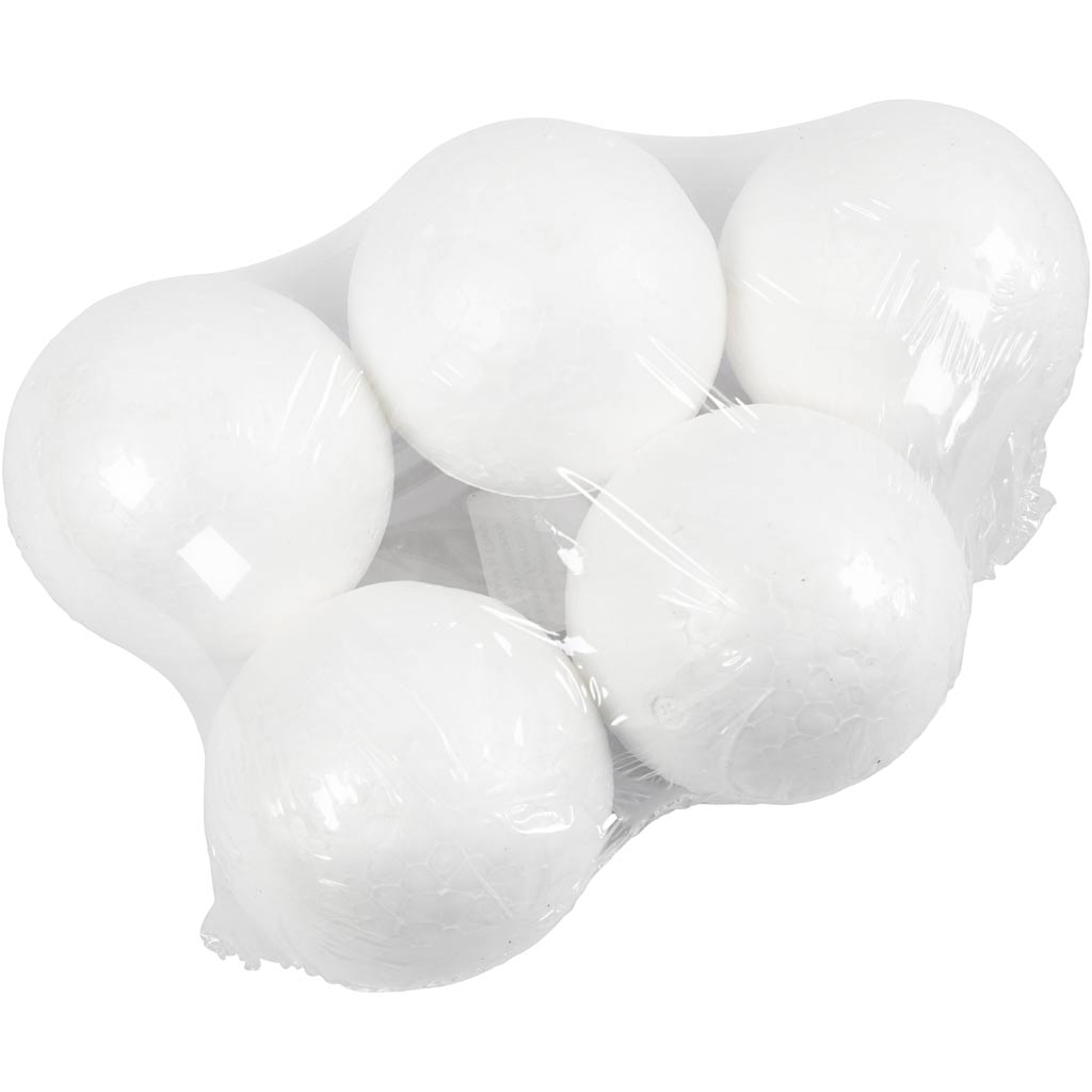 Sfere di polistirolo, diam 7 cm, bianco, 5 pz/ 1 conf. [HOB-543070]