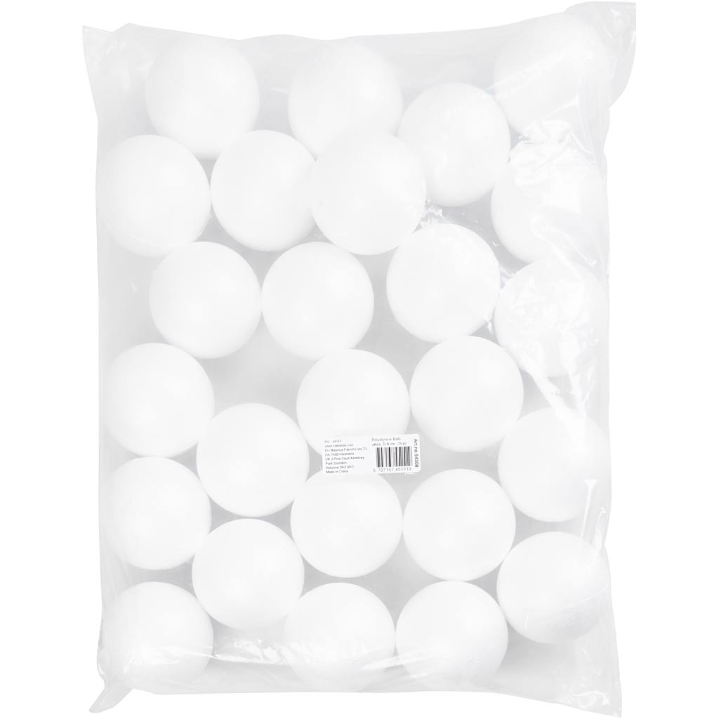 Sfere di polistirolo, diam 8 cm, bianco, 25 pz/ 1 conf. [HOB-54308]