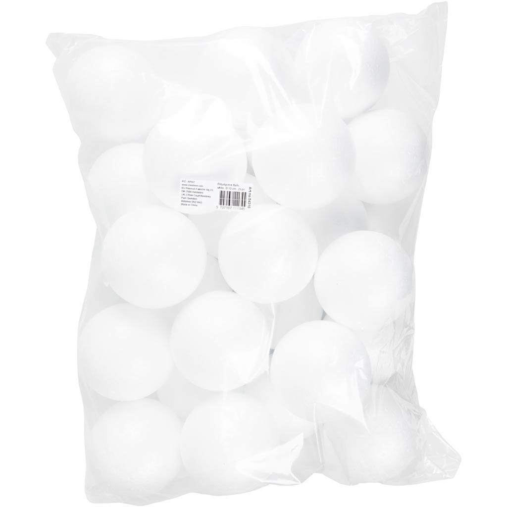 Sfere di polistirolo, diam 10 cm, bianco, 25 pz/ 1 conf. [HOB-54310]