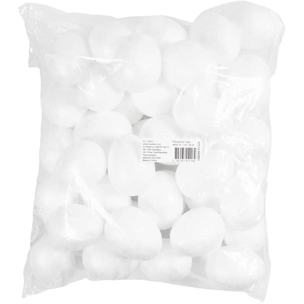 Uova di polistirolo, H: 7 cm, bianco, 50 pz/ 1 conf. [HOB-543251]
