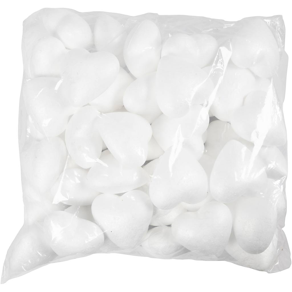 Cuori di polistirolo, H: 8 cm, P: 4,5 cm, L: 8 cm, bianco, 50 pz/ 1 conf. [HOB-543542]