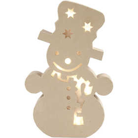 Figura con luce all'interno, pupazzo di neve, H: 27 cm, P: 4 cm, L: 17,5 cm, 1 pz [HOB-54906]