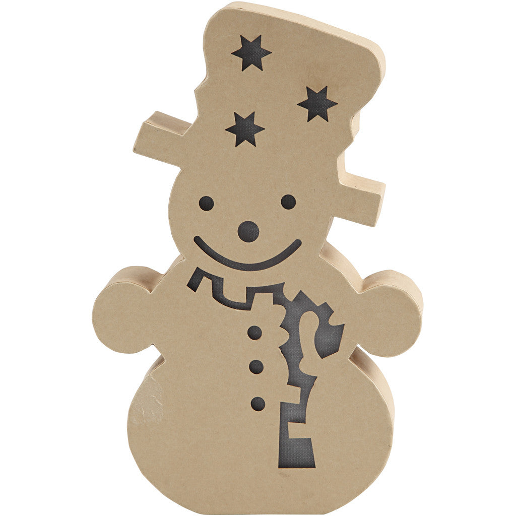 Figura con luce all'interno, pupazzo di neve, H: 27 cm, P: 4 cm, L: 17,5 cm, 1 pz [HOB-54906]
