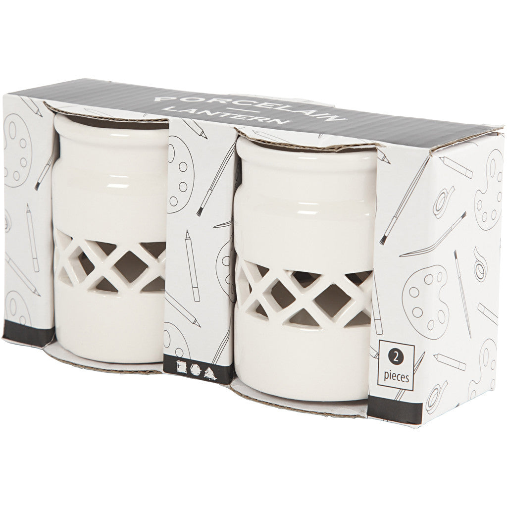 Lanterna, H: 8 cm, diam 6,2 cm, bianco, 2 pz/ 1 conf. [HOB-555190]