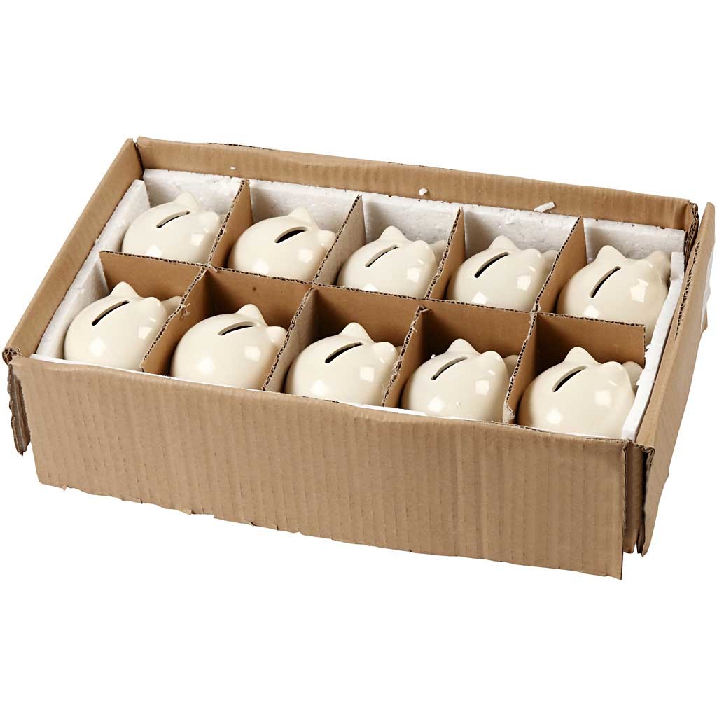 Maialino salvadanaio, H: 8 cm, L: 8,5 cm, avorio, 10 pz/ 1 conf. [HOB-556391]