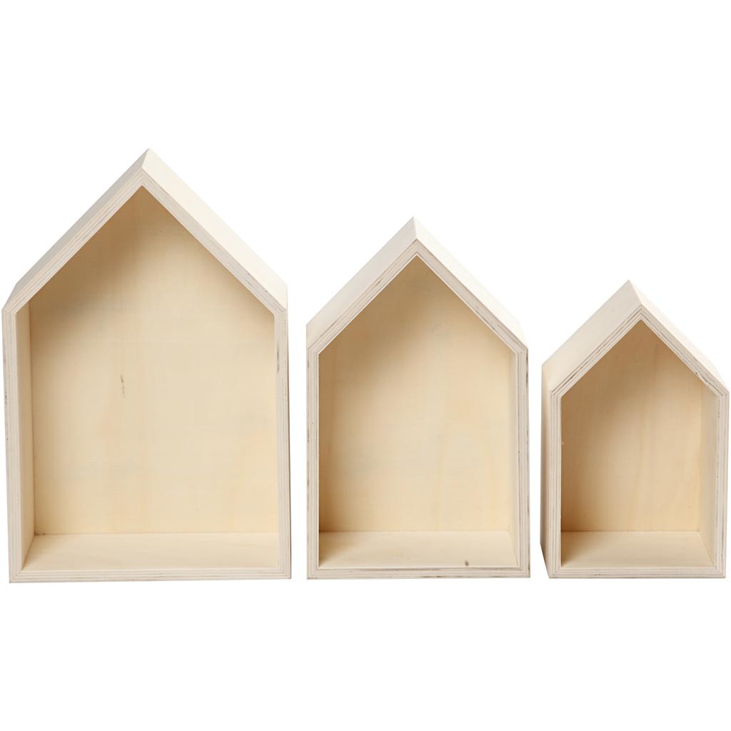 Scatole a forma di casa, houses, H: 20,3+25,3+31 cm, P: 10 cm, L: 13+16,2+20 cm, 3 pz/ 1 set [HOB-55920]