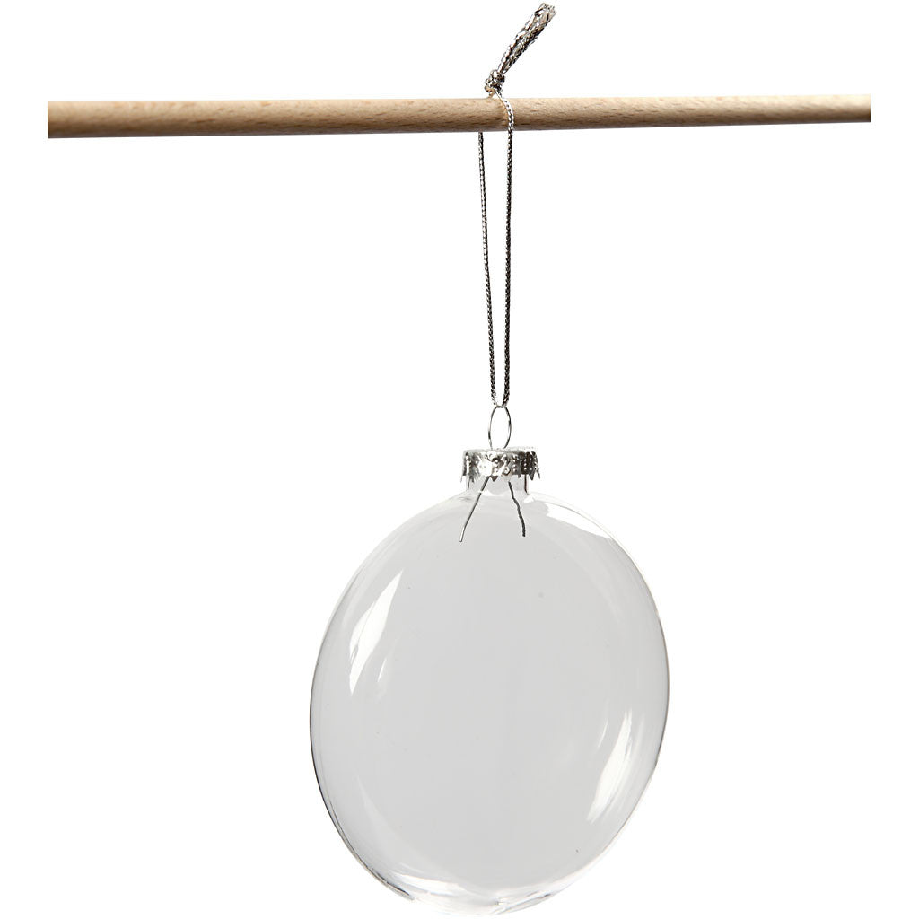 Decorazione in vetro piatta, diam 8 cm, spess. 2,1 cm, 6 pz/ 1 conf. [HOB-55951]