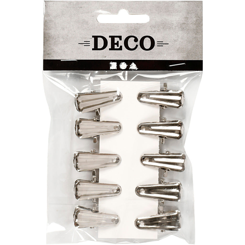 Clip per decorare, L: 27 mm, L: 14 mm, argento, 10 pz/ 1 conf. [HOB-559540]