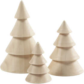 Albero di Natale in legno, H: 5+7,5+10 cm, diam 3,5+5,4+6,7 cm, 3 pz/ 1 conf. [HOB-56238]