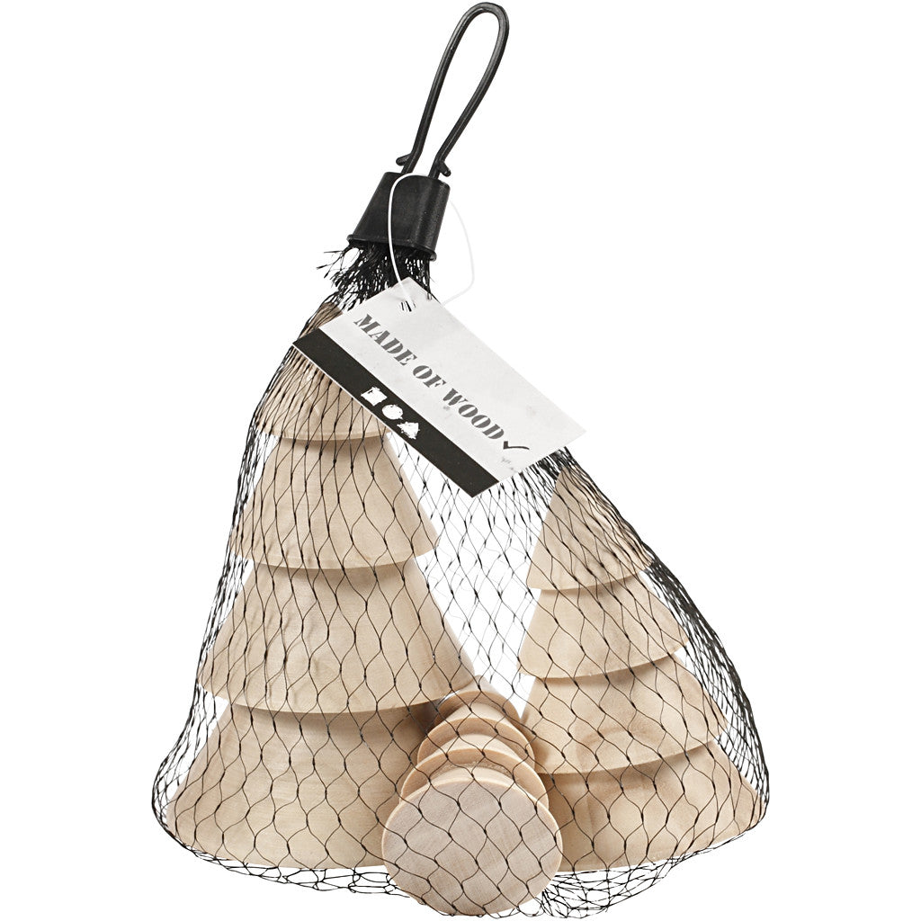 Albero di Natale in legno, H: 5+7,5+10 cm, diam 3,5+5,4+6,7 cm, 3 pz/ 1 conf. [HOB-56238]