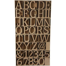 Lettere, numeri e simboli in legno, H: 13 cm, spess. 2 cm, 160 pz/ 1 conf. [HOB-56348]