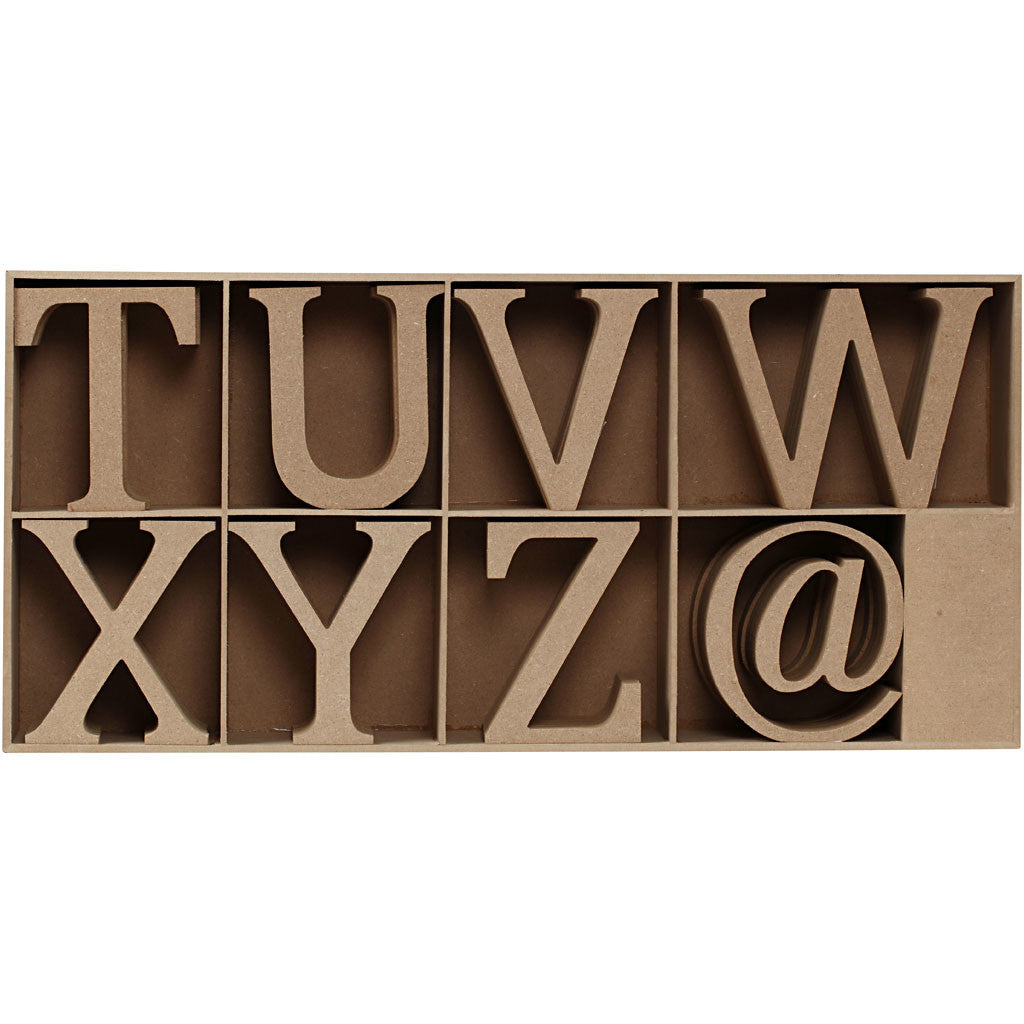 Lettere, numeri e simboli in legno, H: 13 cm, spess. 2 cm, 160 pz/ 1 conf. [HOB-56348]