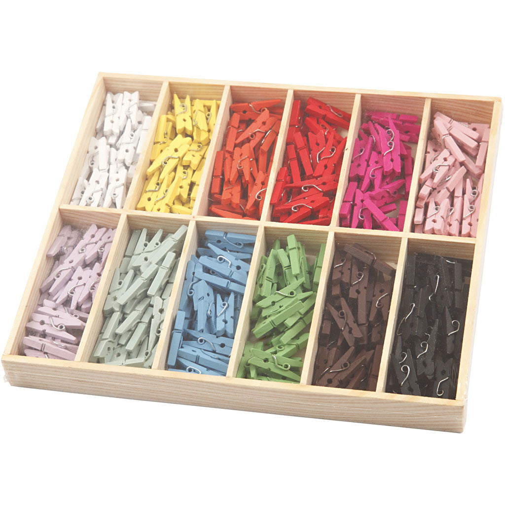 Mini molletta, L: 25 mm, L: 3 mm, colori asst., 12x24 pz/ 1 conf. [HOB-56449]