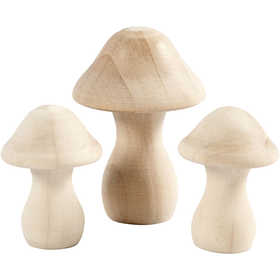 Funghi in legno, diam 3,3+4,5 cm, misura 4,5+6,5 cm, 3 pz/ 1 conf. [HOB-56519]