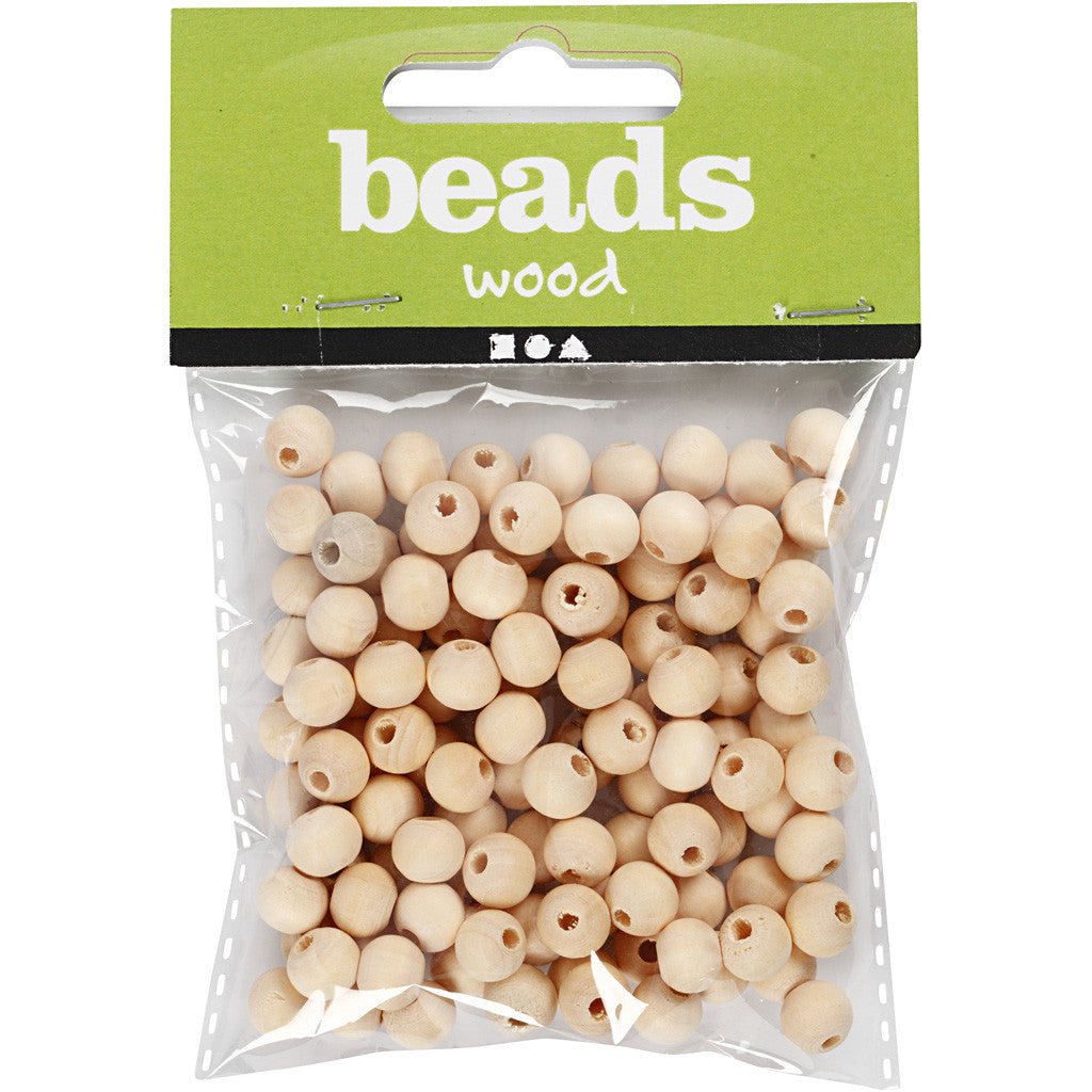 Perlina di legno, diam 8 mm, misura buco 2 mm, 100 pz/ 1 conf. [HOB-566620]