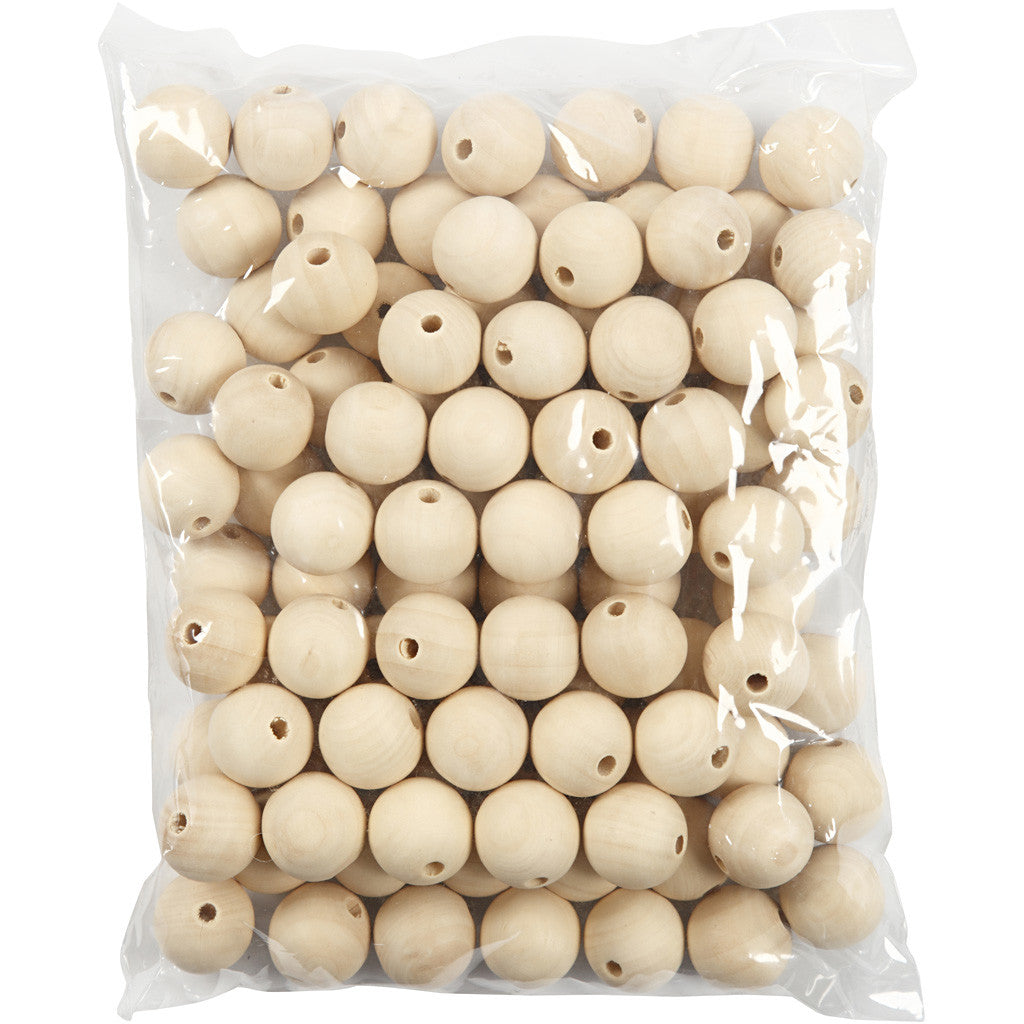 Perlina di legno, diam 25 mm, misura buco 4,5 mm, 100 pz/ 1 conf. [HOB-566710]