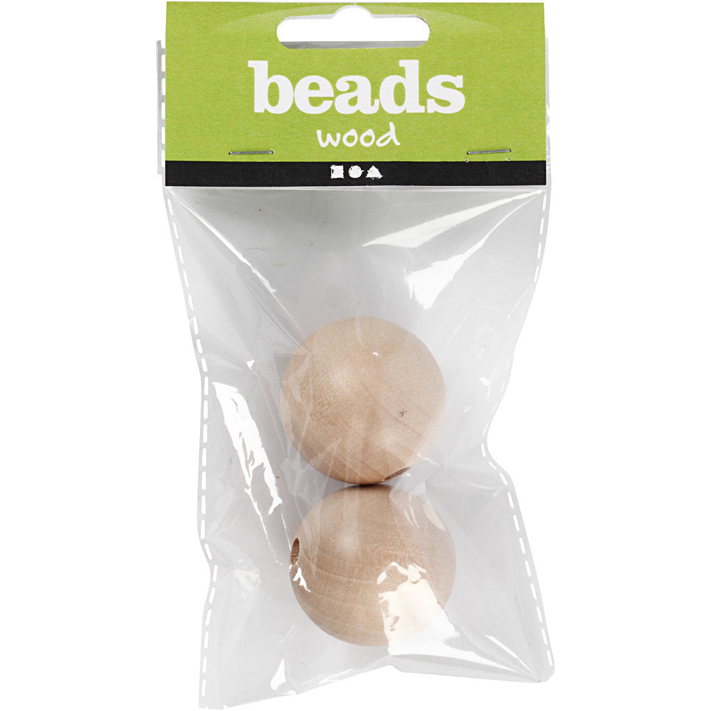 Perlina di legno, diam 35 mm, misura buco 6 mm, 2 pz/ 1 conf. [HOB-566740]