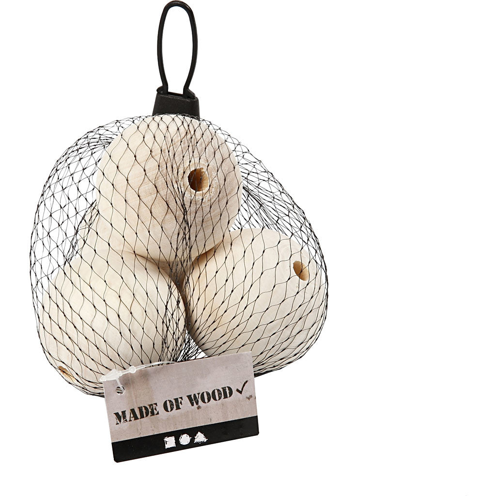 Perlina di legno, diam 50 mm, misura buco 8 mm, 4 pz/ 1 conf. [HOB-56678]