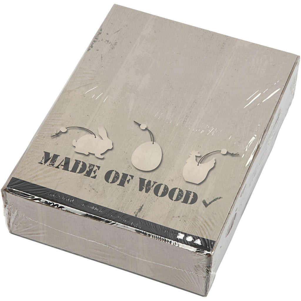 Decorazione in legno, coniglio, uovo, gallina, misura 6 cm, spess. 3 mm, 200 pz/ 1 conf. [HOB-56740]