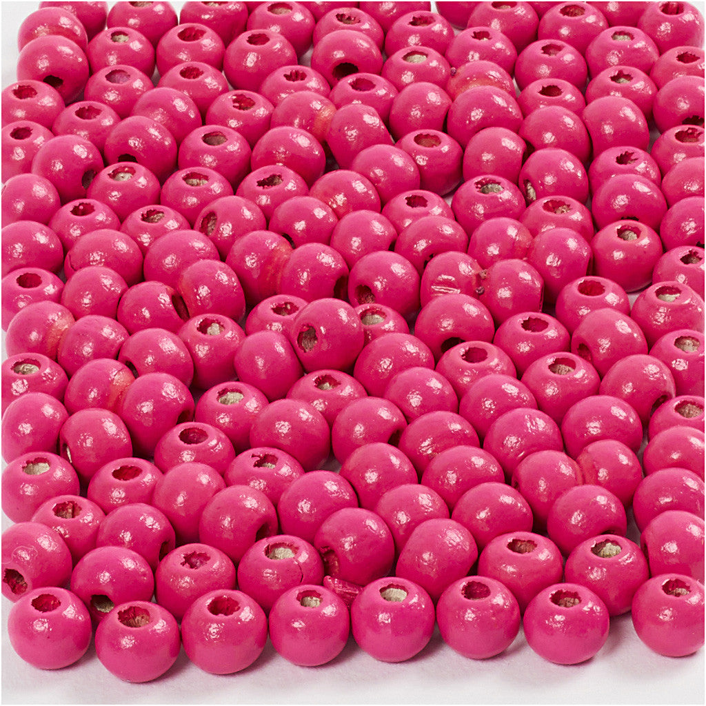 Perline in Legno, diam 5 mm, misura buco 1,5 mm, ca. 150 pz, rosa, 150 pz, 6 g/ 1 conf. [HOB-570396]