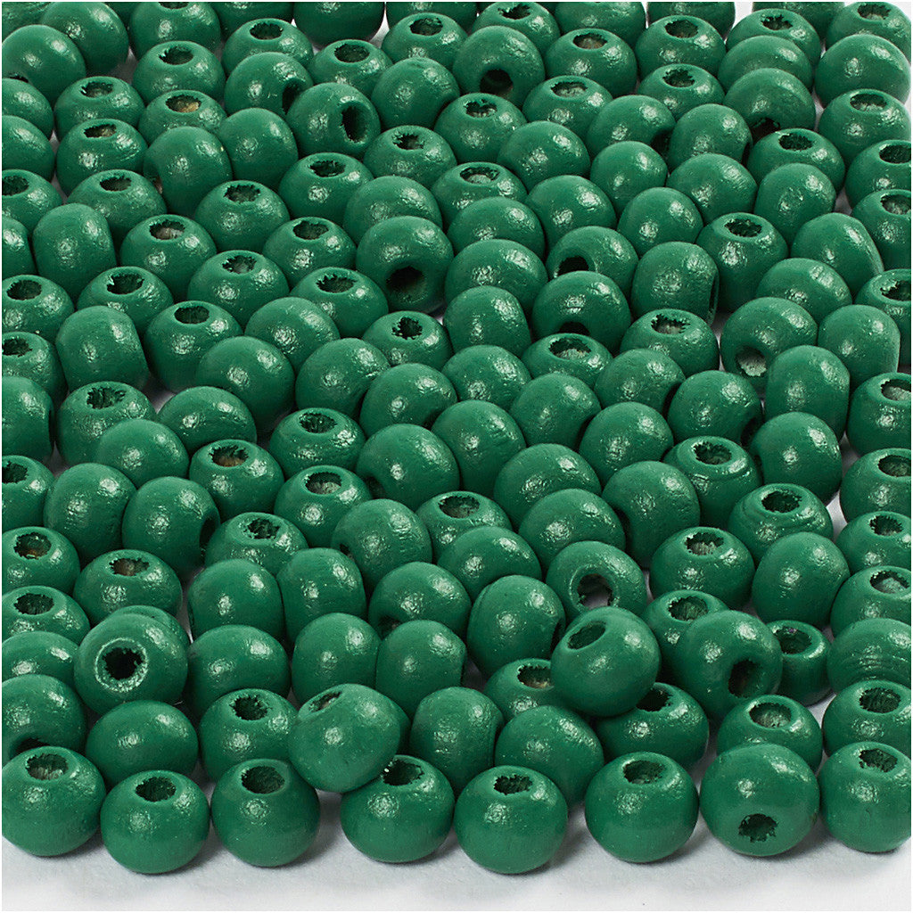 Perline in Legno, diam 5 mm, misura buco 1,5 mm, ca. 150 pz, verde, 6 g/ 1 conf. [HOB-570397]