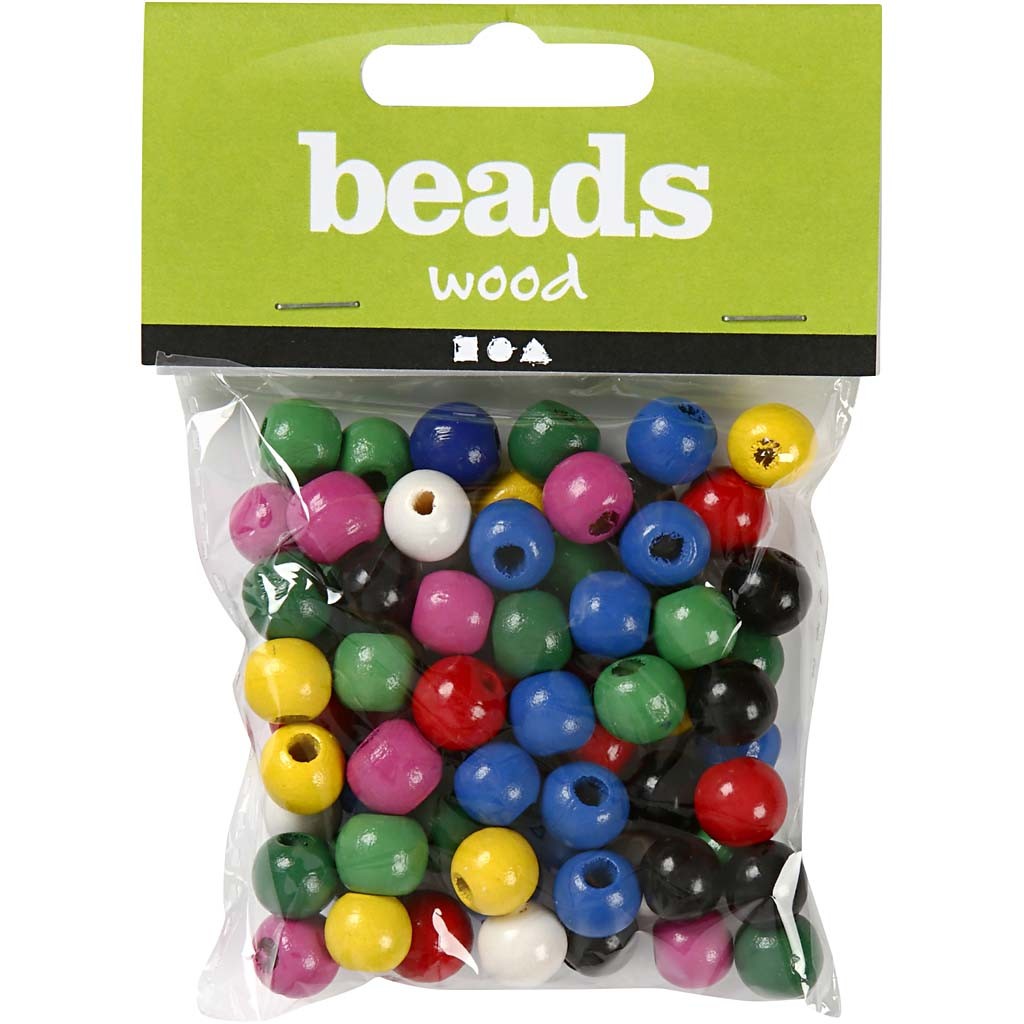 Mix perline di legno, diam 12 mm, misura buco 3 mm, ca. 40 asst., colori asst., 22 g/ 1 conf. [HOB-570419]