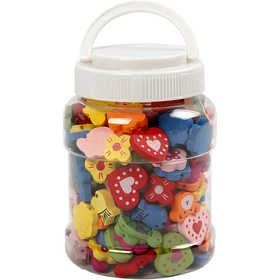 Perline in Legno Sagomate, misura 15-20 mm, misura buco 1,5 mm, ca. 325 pz, 235 g, 700 ml/ 1 vasch. [HOB-571050]