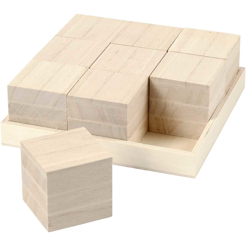 Cubi di legno, misura 4x4x4 cm, 9 pz/ 1 conf. [HOB-57398]