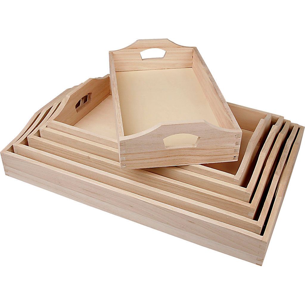 Trays, H: 5 cm, L: 29+32+35+38+41+44 cm, W: 16,5+19+22+25+27+30 cm, 6 pc/ 1 set