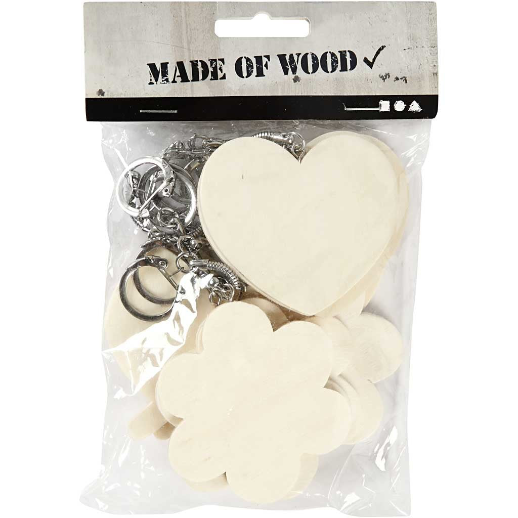 Portachiavi con pendente in legno, misura 6-7 cm, spess. 3 mm, 12 pz/ 1 conf. [HOB-57684]