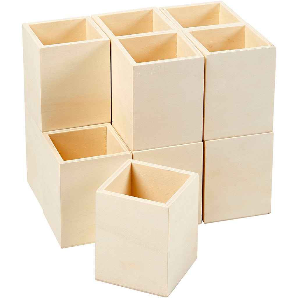 Pencil Holder, H: 9.5 cm, size 7.5x7.5 cm, plywood, 1pc [HOB577750]