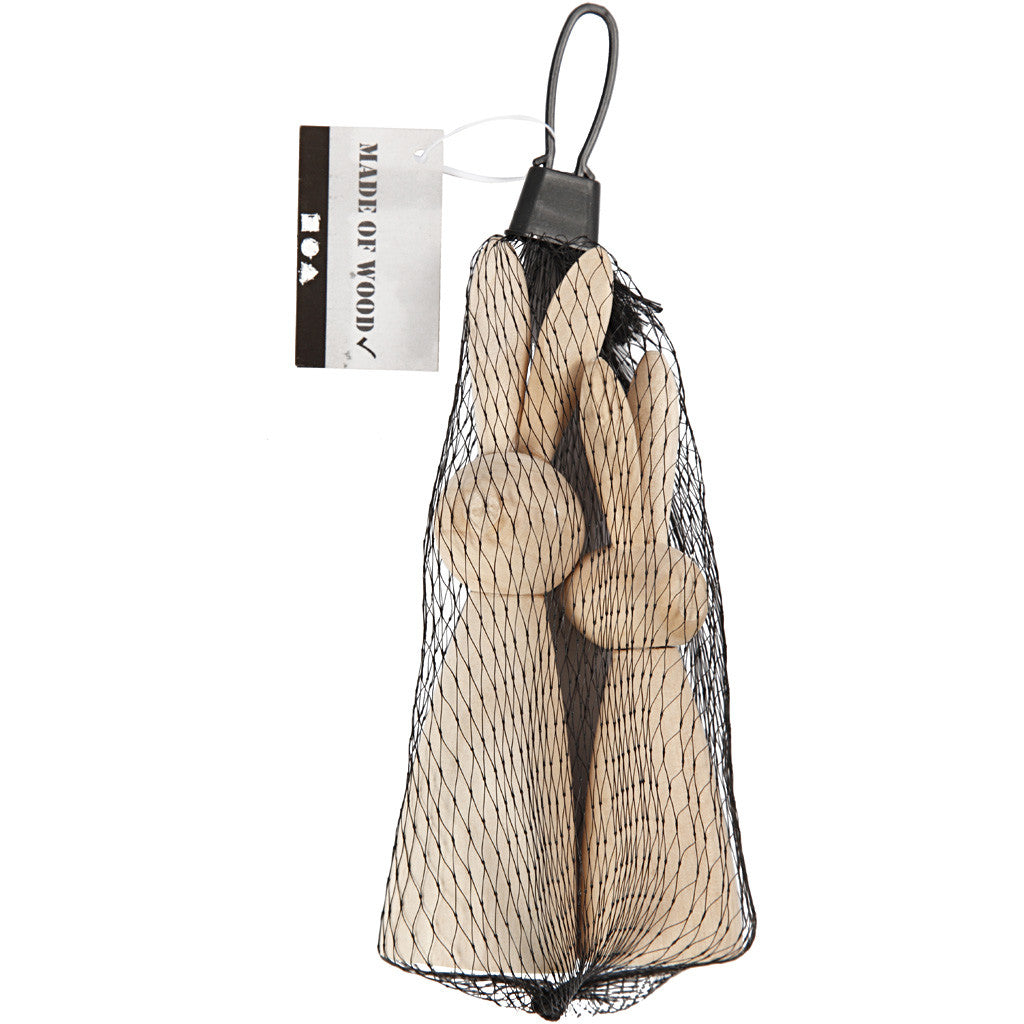 Conigli in legno, H: 12+14 cm, P: 3,5+4 cm, 2 pz/ 1 conf. [HOB-57895]