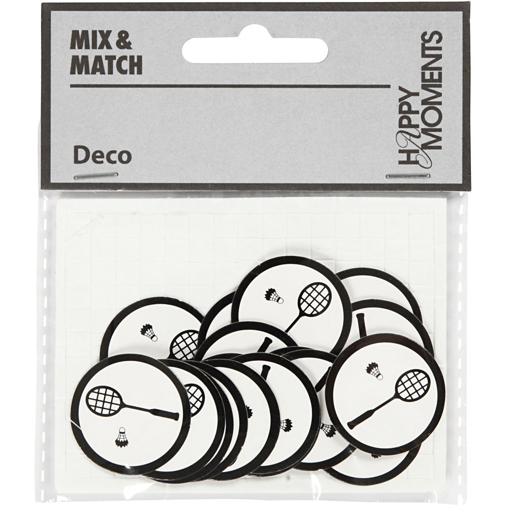 Sagoma in cartoncino, Racchetta da badminton, diam 25 mm, bianco/nero, 20 pz/ 1 conf. [HOB-586035]
