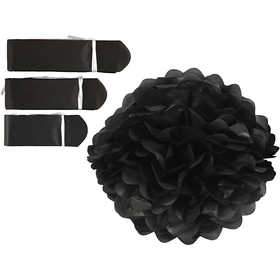 Pom-poms in carta velina, diam 20+24+30 cm, 16 g, nero, 3 pz/ 1 conf. [HOB-590002]