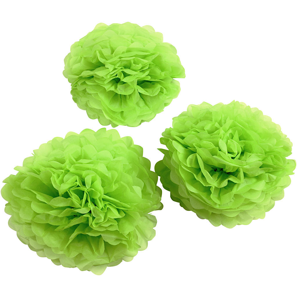 Pom-poms in carta velina, diam 20+24+30 cm, 16 g, verde lime, 3 pz/ 1 conf. [HOB-590007]