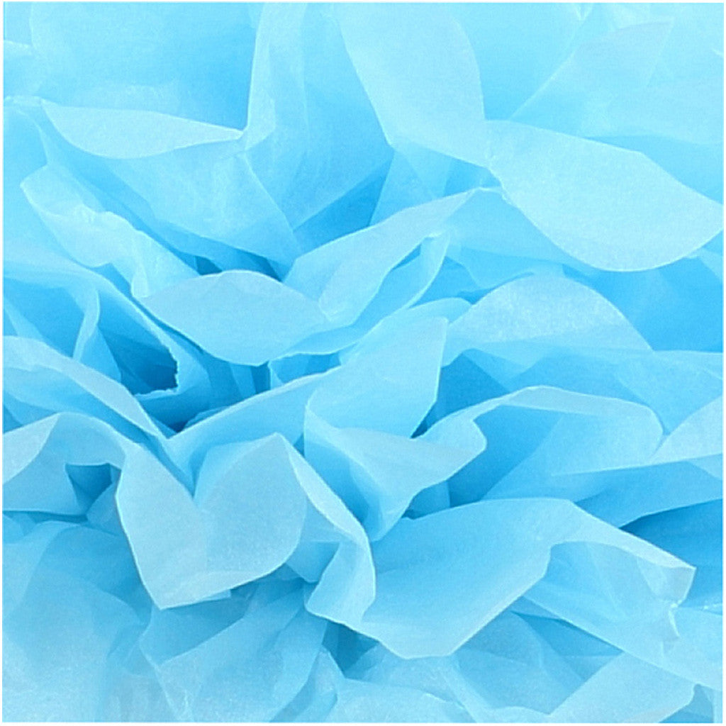 Pom-poms in carta velina, diam 20+24+30 cm, 16 g, azzurro, 3 pz/ 1 conf. [HOB-590008]